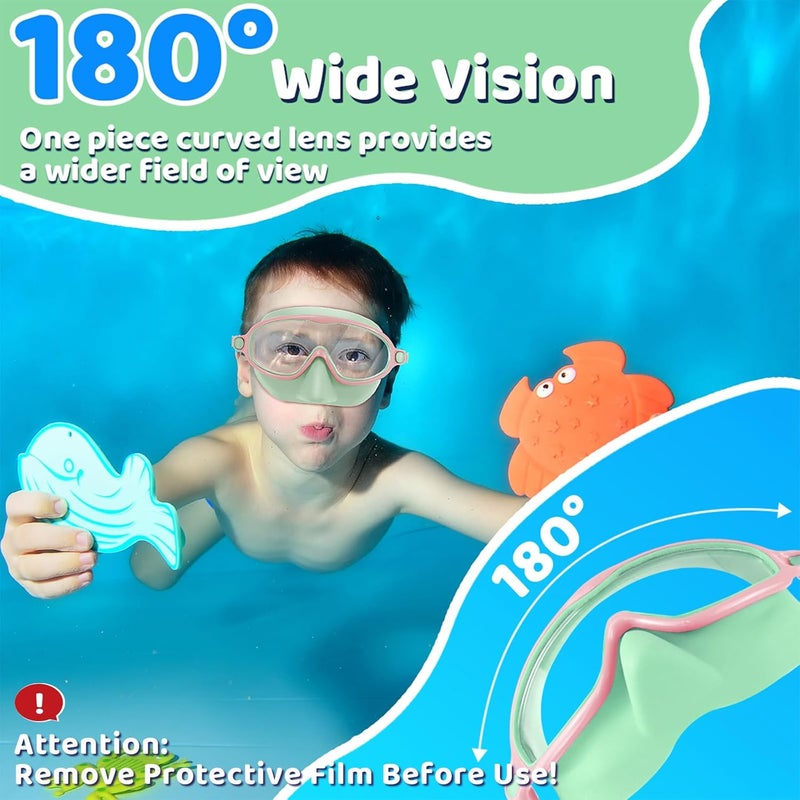 Vvinca Swim Goggles with Nose Cover, 2 Pack Wide View Diving Mask Anti-Fog UV No Leak Toddlers Swimming Goggles for Kids 3-15 - Image 5
